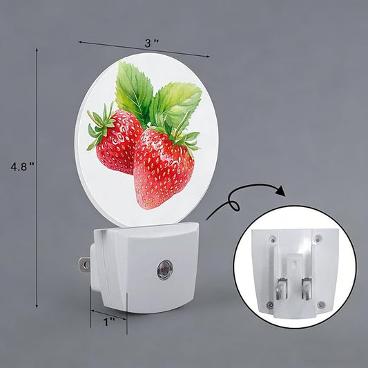 Red Strawberry Night Light Plug Into Wall Auto Led Sleep Round Lamp for Living Room Hallway Stairs