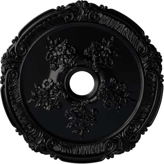 Ekena Millwork CM26ATBLF Attica with Rose Ceiling Medallion, Jet Black, 26"OD x 3 3/4"ID x 1 1/2"P
