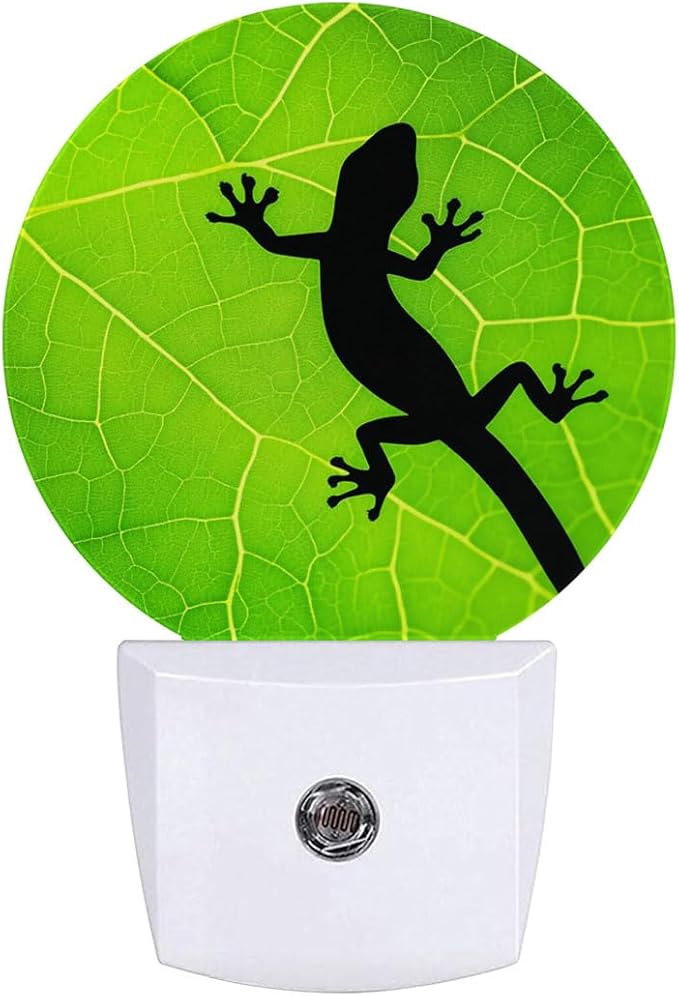 Lizard Green Leaf Vine Plug in Night Light Auto Light Round Lamps Energy Saving Gift for Women Men Friends