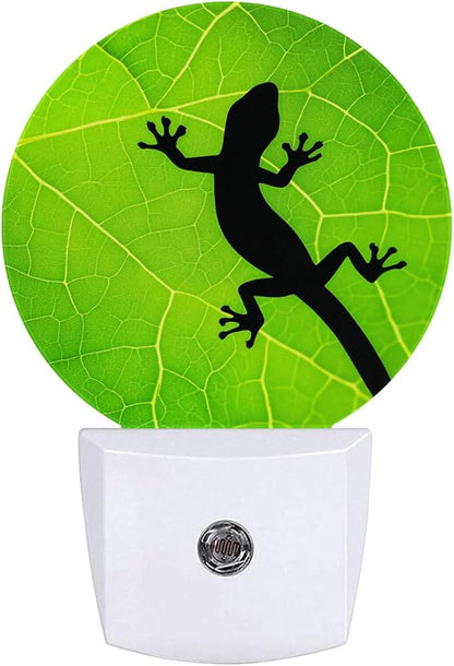Lizard Green Leaf Vine Plug in Night Light Auto Light Round Lamps Energy Saving Gift for Women Men Friends