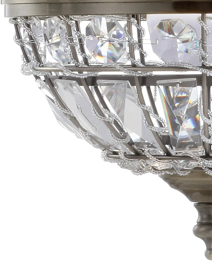 JONATHAN Y 12" Antique Brass/Clear Regina Empire LED Pendant Light, Glam Adjustable Hanging Chandelier for Dining Room Kitchen Foyer, Clear Crystal Shade, LED Bulb Included (JYL6109A)