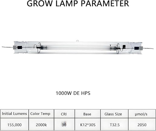 SunStream 1000 Watt DE HPS Double Ended High Pressure Sodium Grow Lamp Bulb High PAR with Enhanced Red and Orange Spectrum CCT 2000K