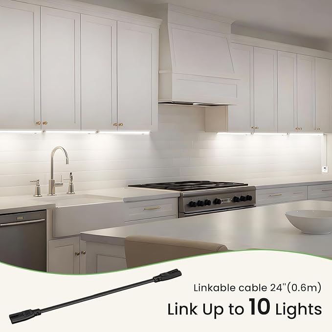 ALUSSO Under Cabinet Lighting, 24 Inch Linkable LED Under Cabinet Lights with Plug, 150° Swivel Light Bar, 3 Color Temperatures (3000/4000/6500), 16 W 1280 Lumen, for Kitchen Counter, Closet - 2 Pack