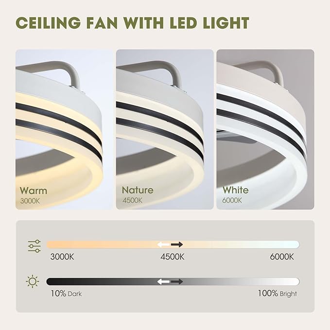 LUDOMIDE Ceiling Fans with Lights, 360° Rotating Ceiling Fan with Lights and Remote, 6 Wind Speeds Smart Flush Mount Ceiling Fan for Bedroom, Dining Room and Kitchen 20"