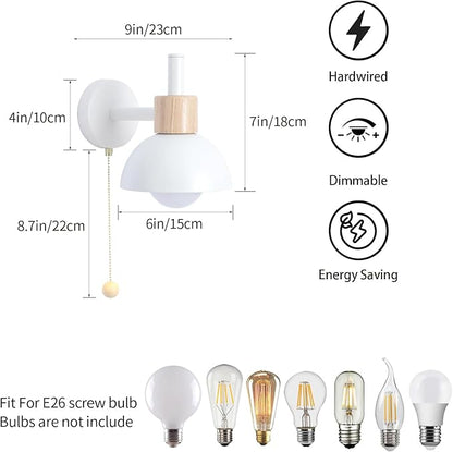 1-Light Nordic Bathroom Wall Sconce with Pull Chain Switch, Modern Vanity Wall Lamp, Bedside Wall Lights for Mirror Kitchen Living Room Hallway Cabinet Porch(White)