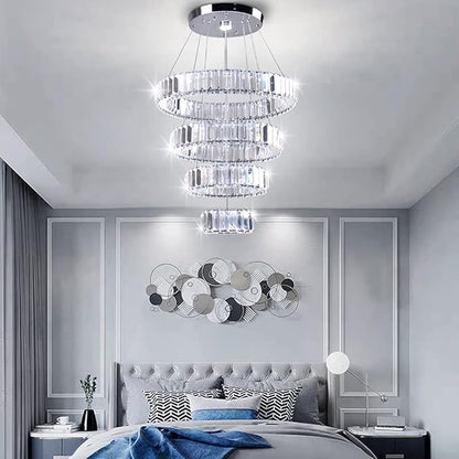 CLAIRDAI LED Crystal Chandeliers High Brightnes 4 Rings Adjustable Stainless Pendant Lighting Chandeliers for Bedroom Living Room Dining Room Dia 5.9-9.8"-13.8"-17.7" 6500K Cool White