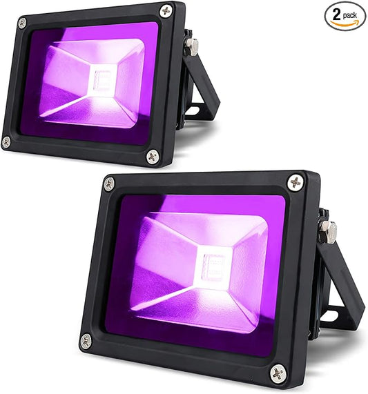 2 Pack 10w LED Black Light Blacklight for Fluorescent Neon Glow in The Dark High Power LED Flood Light IP65 with Plug for Party Birthday,Bar,Party Supplies,Neon Glow,Aquarium,Night Club