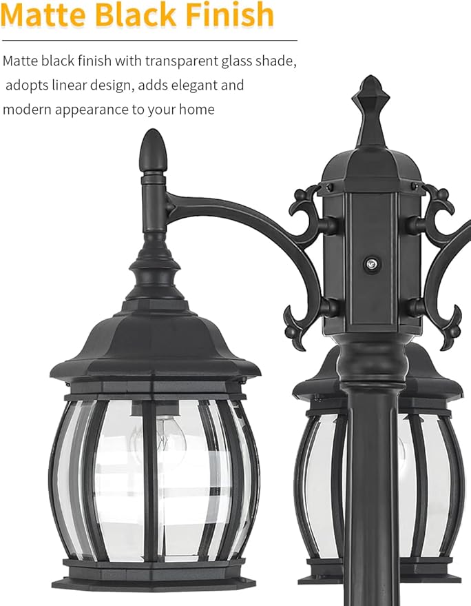 Dusk to Dawn Vintage Outdoor Post Light 82.7"H 3-Headed Lamp Post with Outlet IP65 Waterproof Street Lantern 3 Light Black Clear Glass Outdoor Lamp Post Lights E26 Outdoor Street Light Yard