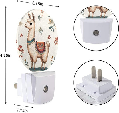 EKOBLA Llama Plug-in Night Light, Cute Alpaca & Cactus Tropical LED Nightlight with Dusk to Dawn Auto Sensor for Home Indoor Decor