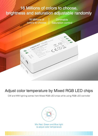LGIDTECH FUT037S RGB Color LED Strip Light Controller,Input DC 12-24V,Output Max 12A