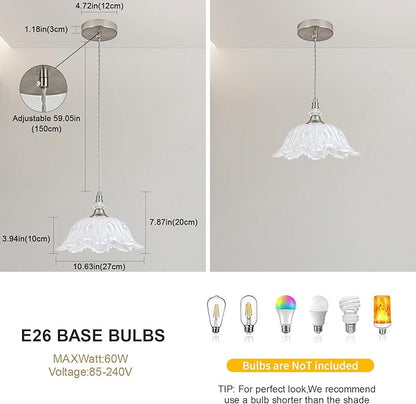 1 Piece Brushed Nickel Chandelier Light Fixtures with White Glass Shade, Brushed Nickel Finish Pendant Light,Hanging Light for Dining Room,Hallways,Living Room,Bedroom
