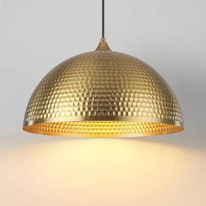 Gold Pendant Light 16 inch, Hammered Large Dome Pendant Light, Industrial Farmhouse Pendant Lights Kitchen Island, Gold Island Pendant Lights for Kitchen, Dining Room Living Room 1 Pack