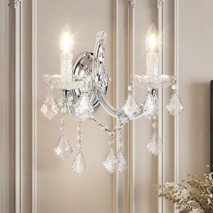 Crystal Wall Lights, Modern Sconces - Brilliant 2 Light Maria Theresa Wall Lamp Light Fixtures, Wall Mounted Lamp for Bedroom, Living Room, Bedside, Corridor
