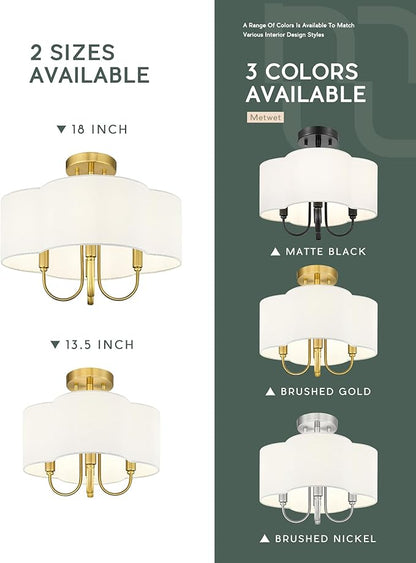 Gold Semi Flush Mount Ceiling Light, 13.5" 4-Light Light Fixtures Ceiling Mount with Fabric Shade in Quatrefoil for Kitchen Nursery Entryway Hallway Bedroom, SM179-BG