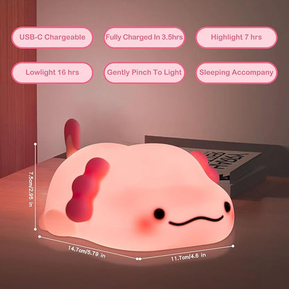 SeaShine Axolotl Night Light for Kids,Animal Silicone Nursery Night Lamp, Rechargeable Table Lamp Bedside Lamp,Cute Room Decor Light for Bedroom,Living Room,Dining,Desk Decorations,Gift
