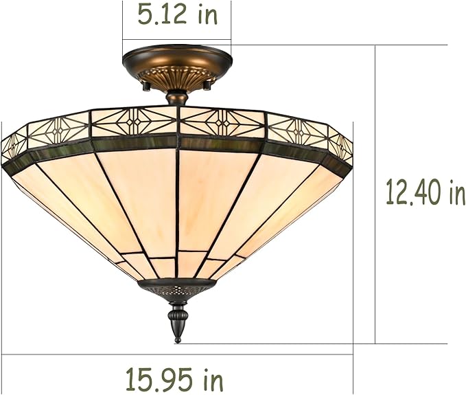 DIRYZON Tiffany Style Flush Mount Ceiling Light - 3-Light Stained Glass Light Fixture Vintage Ceiling Light with Glass Copper Shade for Hallway Living Room Bedroom