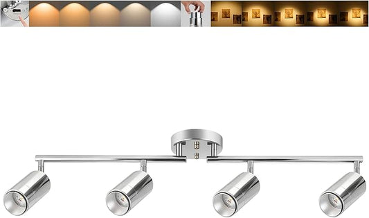 5Color LED Track Lighting Kit 4 Lights Dimmable 48W Track Light,Zoomable15°/24°/36°/45°/60°-2700K/3000K/3500K4000K/5000K,Track Lighting for Accent Task Kitchen,Lumen 4800 (Silver)