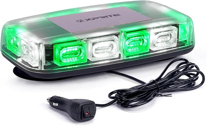 Xprite Upgraded 12" 72LED Rooftop Mini Strobe Lights, Emergency Safety Flashing Beacon Light bar with Magnetic Base for 12V-24V Construction Vehicles, Trucks, Snow Plow, Postal Car (Mix White/Green)