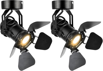 TISLYCO 2Pack Industrial Vintage Ceiling Wall Lamp, Adjustable Track Lighting Barn Door Design Black Wall Sconces Indoor Spotlight Ceiling Spotlight for Hallway Stage Studio Theatre