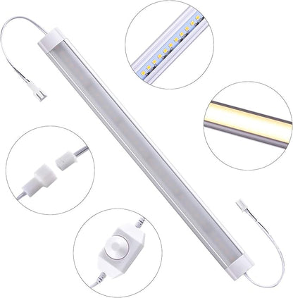 LABOREDUCER Under Cabinet Lighting Wired Plug in or Hardwired Cold White 6000K, 8 Pack 11inch Linkable Dimmable LED Under Cabinet Lights with Power Adapter,24V Under Counter Lights for Kitchen