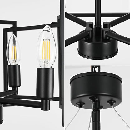 Modern Matte Geometric Black Industrial Chandelier 4 Light/E12/16.5 Inches,Small Farmhouse Pendant Lighting Fixtures for Dining Room,Kitchen Island,Bedroom,Foyer,Entryway,Stairs