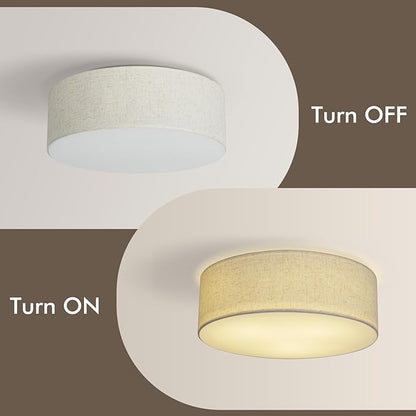 CALOKES 18-Inch Large Flush Mount Ceiling Light Fixture with Fabric Shade, Modern Drum Closed to Ceiling Lighting for Living Dining Room, Bedroom, Kitchen, Foyer - Farmhouse 3-Light Lamp & Chandelier