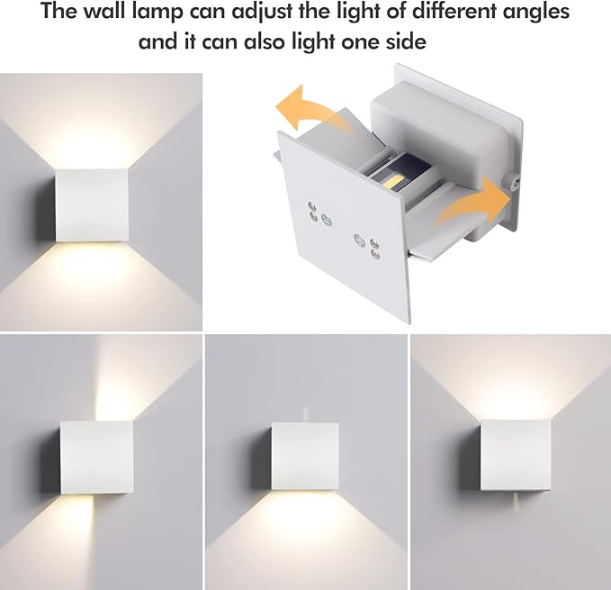Mille Lucciole 12W 4Pack Outdoor Wall Lights Exterior/Interior,LED White Outdoor Wall Sconces Light Fixtures Modern,IP65 Waterproof Square Aluminum Wall Lamps, Up and Down Lights 6500K Cold Lights