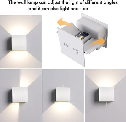 Mille Lucciole 12W 2Pack Outdoor Wall Lights Exterior/Interior,LED White Outdoor Wall Sconces Light Fixtures Modern,IP65 Waterproof Square Aluminum Wall Lamps, Up and Down Lights 6500K Cold Lights