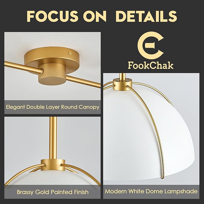 Contemporary White Gold Pendant Light Over Table 2-Light Nordic White Ceiling Pendant Light Fixture 36" Metal Dome Kitchen Island Light with Adjustable Cord for Dining Room
