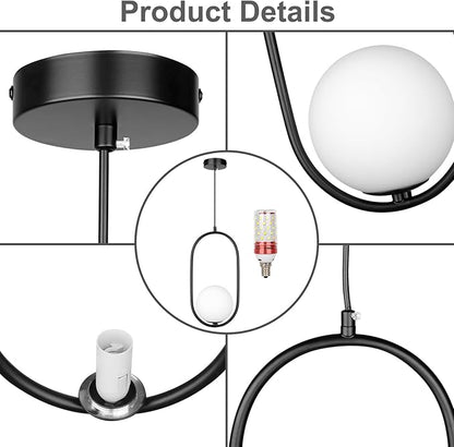 lobolighting Modern Pendant Lighting, 2 Pack Black Pendant Light Fixtures Adjustable Height Mid Century Chandelier, Frosted Glass Globe Single Hanging Light for Kitchen Island Dining Room Bedroom