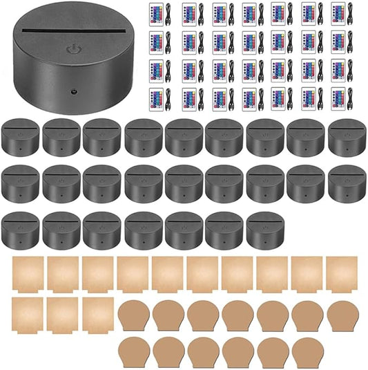 26-Set 3D Night LED Light Lamp Base with Square Round Acrylic Sheet, Includes Remote Control + USB Cable, 16 Colors Decoration Maison Decorative Lights for Bedroom Child Room (Black)