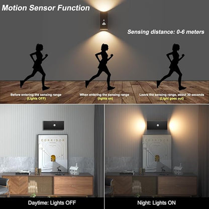 Aipsun Black Battery Operated Wall Sconces 2 Packs with Motion Sensor, Rechargeable Black LED Wall Lighting, Wireless Indoor Aluminum Wall Lights for Living Room, Hallway, Bedroom
