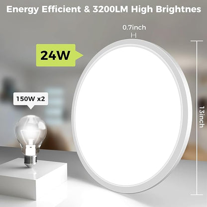 hepside 1Pack LED Flush Mount Ceiling Light Fixture, 13Inch 24W, Dimmable&3000K/3500K/4000K/5000K/6500K Adjustable Low Profile Ceiling Lights, Round Flat Ceiling Light for Kitchen,Hallway-White