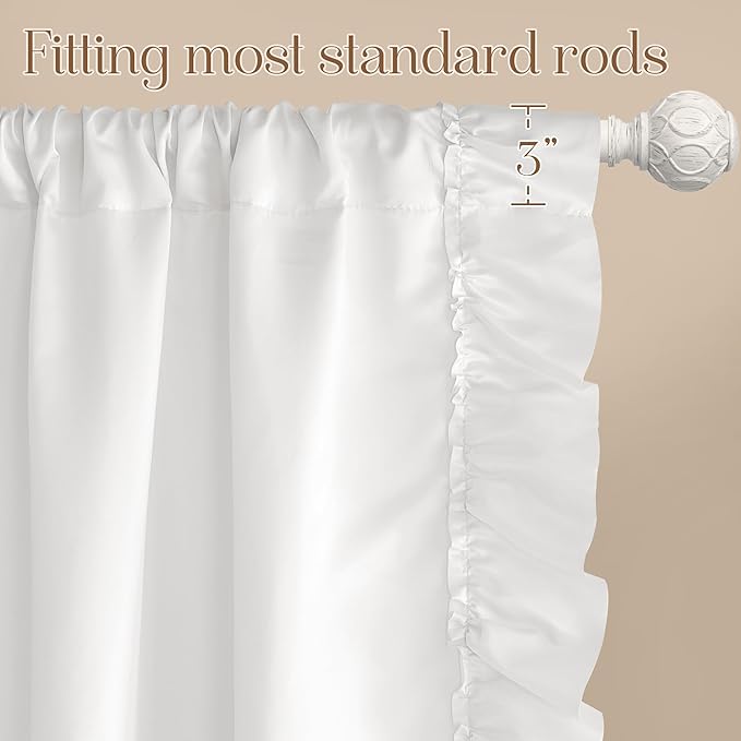 StangH Victorian Romantic White Curtains with Ruffle, Privacy Protect Light Filtering Drapes, Faux Silk Ideal for Countryside Bedroom/Girls Room/Party Backdrops, W50 x L95, 2 Panels