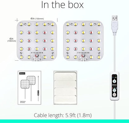 Full Spectrum LED Grow Light for Indoor Plants, 2 Panels 10W with 6/12/16h Timer Dimmable Plant Lights for Flower Veg Plant Growth USB, Bluish White, 1-Pack