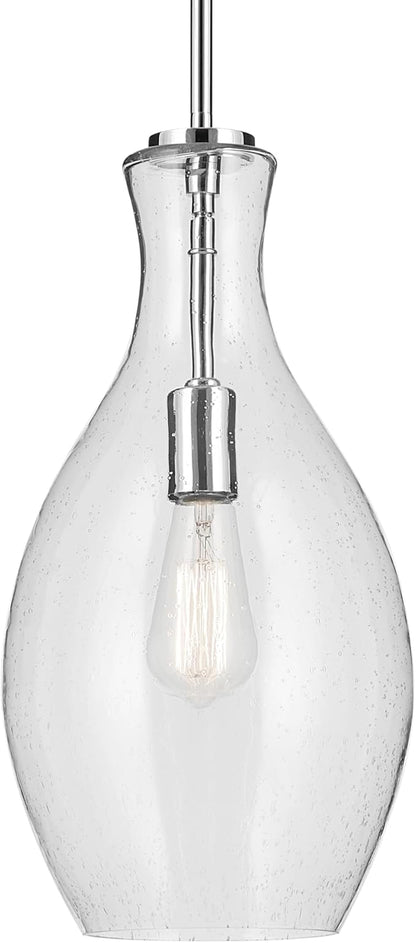 Kichler Everly 1-Light Bell Pendant Light Fixture with Clear Seeded Glass in Chrome, Modern Hanging Light for Kitchen Island or Dining Room (17.75" x 8.75"), 42047CHCS