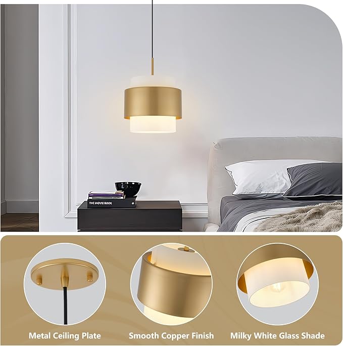 9.8" Pendant Lights Kitchen Island, Farmhouse Pendant Lighting with Milky White Glass Lampshade, Industrial Hanging Pendant Lights Fixture for Kitchen Island Dining Room Hallway