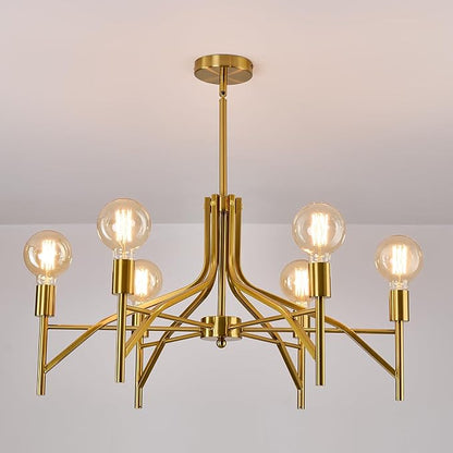 ASGYISA Modern Brass Gold Chandelier Light Fixture 6 Light Vintage Dining Room Light Fixture for Farmhouse Bedroom, Kitchen Foyer Entryway and Living Room