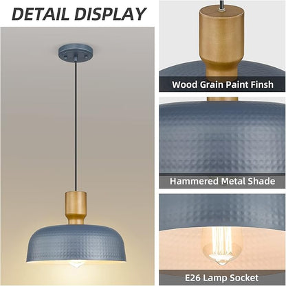 Darkaway Pendant Light Fixtures Ceiling Hanging with Hammered Metal Shade, Modern Pendant Light for Kitchen Island Lighting Hanging Lamp Adjustable Height, Medium