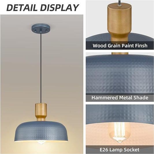 Darkaway Pendant Light Fixtures Ceiling Hanging with Hammered Metal Shade, Modern Pendant Light for Kitchen Island Lighting Hanging Lamp Adjustable Height, Medium 2 Pack