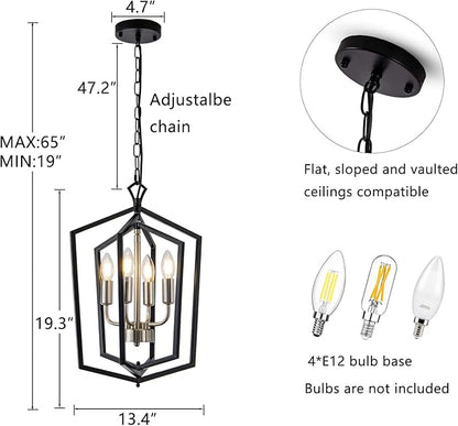 Lanhall 4-Light Dining Room Light Fixture Over Table Black Farmhouse Chandelier Metal Modern Pendant Light for Kitchen Island Dining Room Living Room Foyer Entryway-Brushed Nickel
