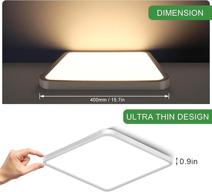 15.7Inch 32W Square LED Ceiling Light Fixtures Flush Mount, 2800K Warm White LED Ceiling Lamp, Surface Mount Modern Ceiling Lights, White Slim Flat Panel Lighting for Bedroom, Kitchen, Bathroom