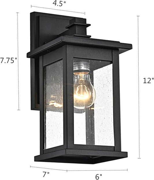 MICSIU 12-Inch Black Outdoor Wall Lantern, Modern Square Exterior Sconce with Clear Seedy Glass, Anti-Rust Waterproof Outside Wall Mount Light for House, Porch, Garage, Garden, E26 Base, 1-Pack