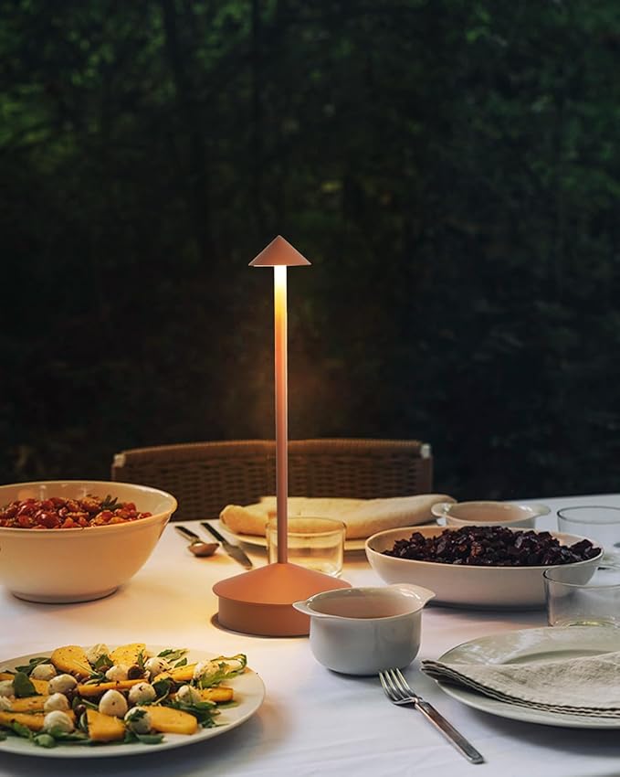 2 Pack Aluminum Cordless Table Lamp, 6000mAh Rechargeable Table Lamps, Portable Touch LED Lamp, Outdoor Waterproof Dimmable Cordless Rechargeable Table Lamps for Restaurant/Patio- Black (Brown)