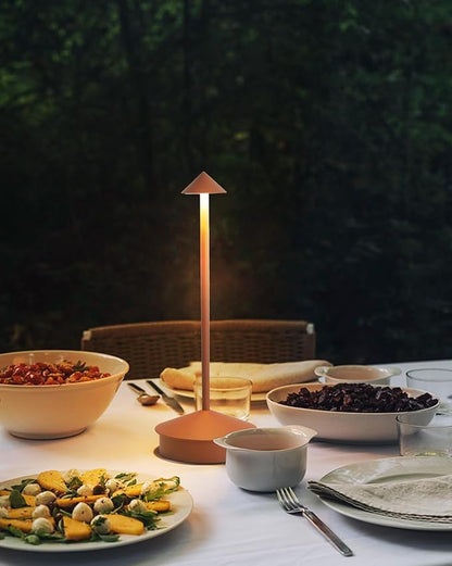 2 Pack Aluminum Cordless Table Lamp, 6000mAh Rechargeable Table Lamps, Portable Touch LED Lamp, Outdoor Waterproof Dimmable Cordless Rechargeable Table Lamps for Restaurant/Patio- Black (Brown)