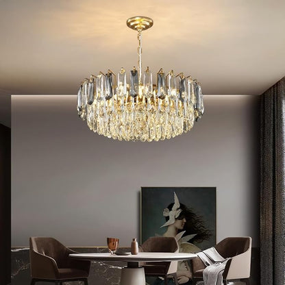 23.6" Modern Crystal Chandelier Gold 3-Tier Luxury Pendant Light Gold Plated Ceiling Pendant Lighting for Dinning Room Living Room Foyer