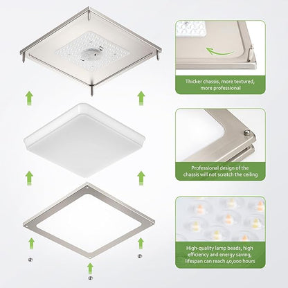 Square Ceiling Light Fixture - 36W 3000K/3500K/4000K/5000K/6000K Adjustable Flush Mount Led Light for Bathroom Bedroom Kitchen Hallway (8 Pack Brushed Nickel (5CCT), 12 Inch)
