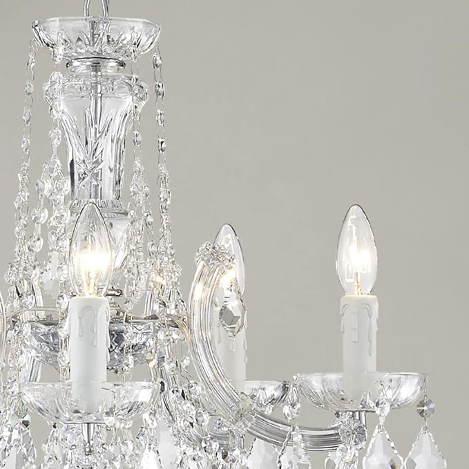 AGV LIGHTING CH001S Modern K9 Crystal Chandelier, Maria Theresa Style Light Fixture, 5-Lights, D20 x H18, Adjustable Chain 59", Chrome Finish Frame
