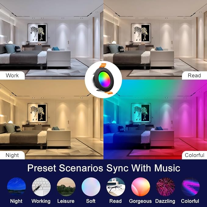 inShareplus 2 Inch Smart LED Recessed Lighting, 5W WiFi RGB Downlight, CCT 2700K-6500K Dimmable Color Changing Ceiling Light with LED Driver, Compatible with Alexa and Google Home, 120V, 6 Pack, Black