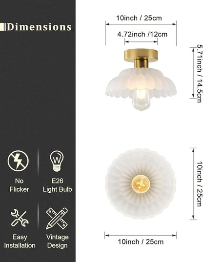 ANYLOVE 10 Inch Frosted Glass Vintage Glass Semi Flush Mount Ceiling Light, E26 Socket for Bedroom Kitchen Hallway Foyer